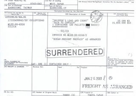 surrendered bill of lading