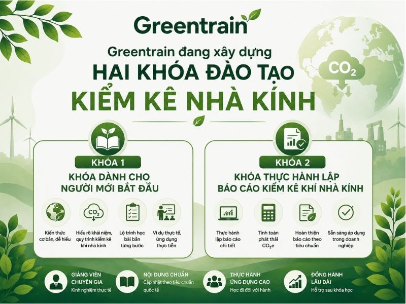 Greentrain có 2 chương trình: khóa dành cho người mới bắt đầu và khóa thực hành lập báo cáo kiểm kê khí nhà kính.